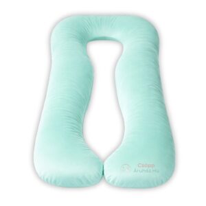 Kismama Párna Alváshoz U alakú menta színű bársony huzattal 02
