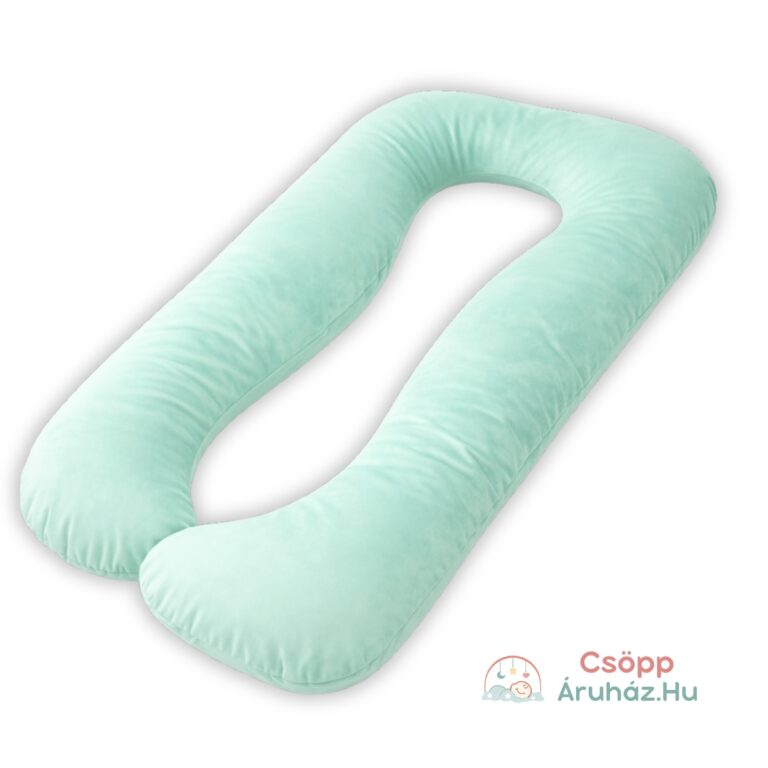 Kismama Párna Alváshoz U alakú menta színű bársony huzattal 06