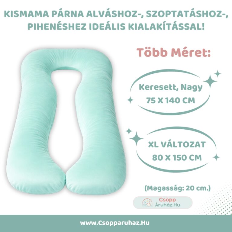 Kismama Párna Alváshoz U alakú menta színű bársony huzattal Választható méretek