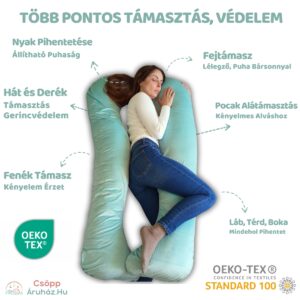 Kismama Terhes Párna Alváshoz és Oldalfekvéshez U alakú menta színű bársony 09