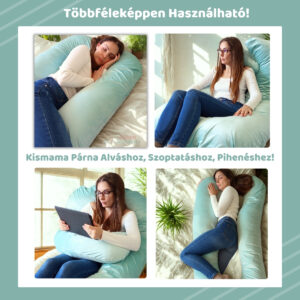 Kismama Terhes Párna Alváshoz és Oldalfekvéshez U alakú menta színű bársony 13