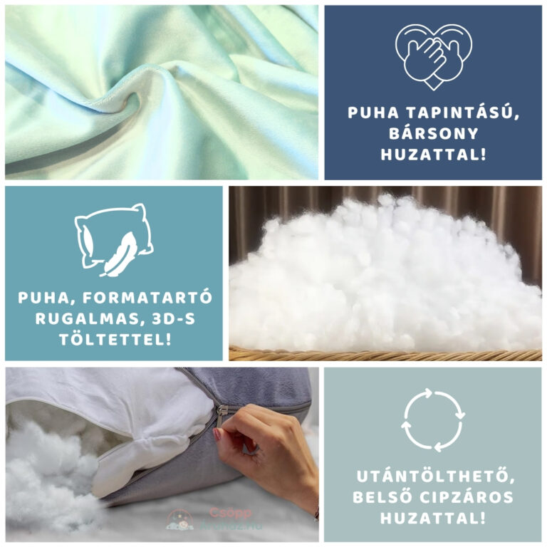 Kismama Terhes Párna Alváshoz és Oldalfekvéshez U alakú menta színű bársony mosási és töltőanyag minta