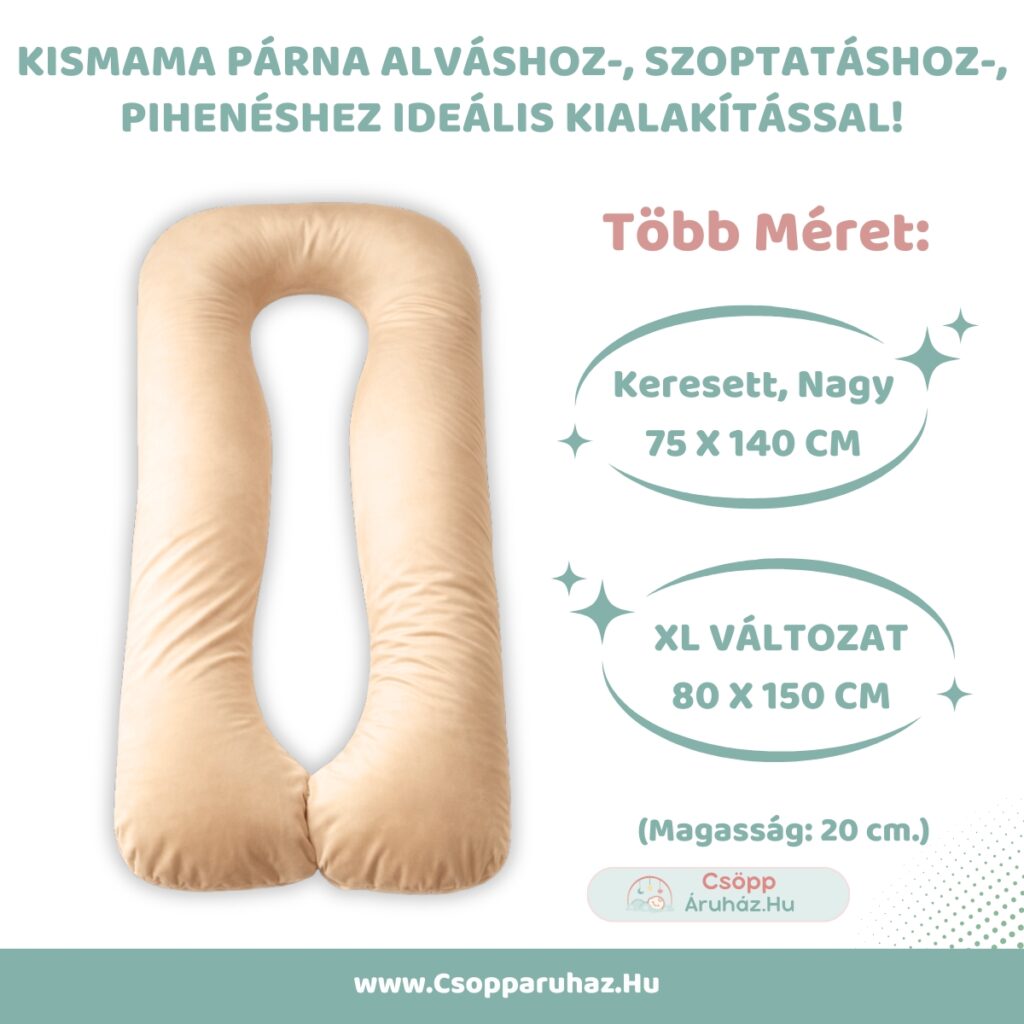 Kismama Párna Alváshoz - U alakú Bézs Színű Bársony Huzattal - Választható Méretek