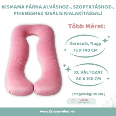 Kismama Párna Alváshoz - U alakú Világoskék Színű Bársony Huzattal - Választható Méretek