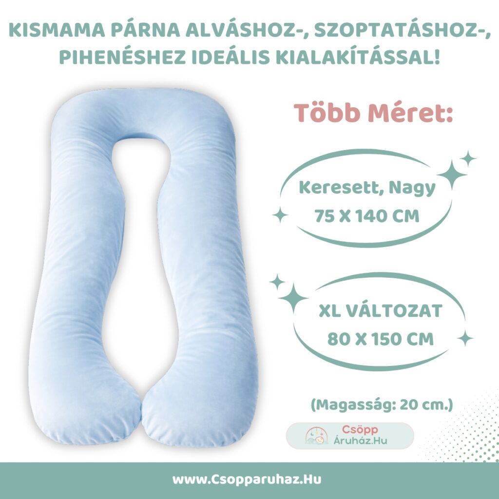 Kismama Párna Alváshoz - U alakú Világoskék Színű Bársony Huzattal - Választható Méretek