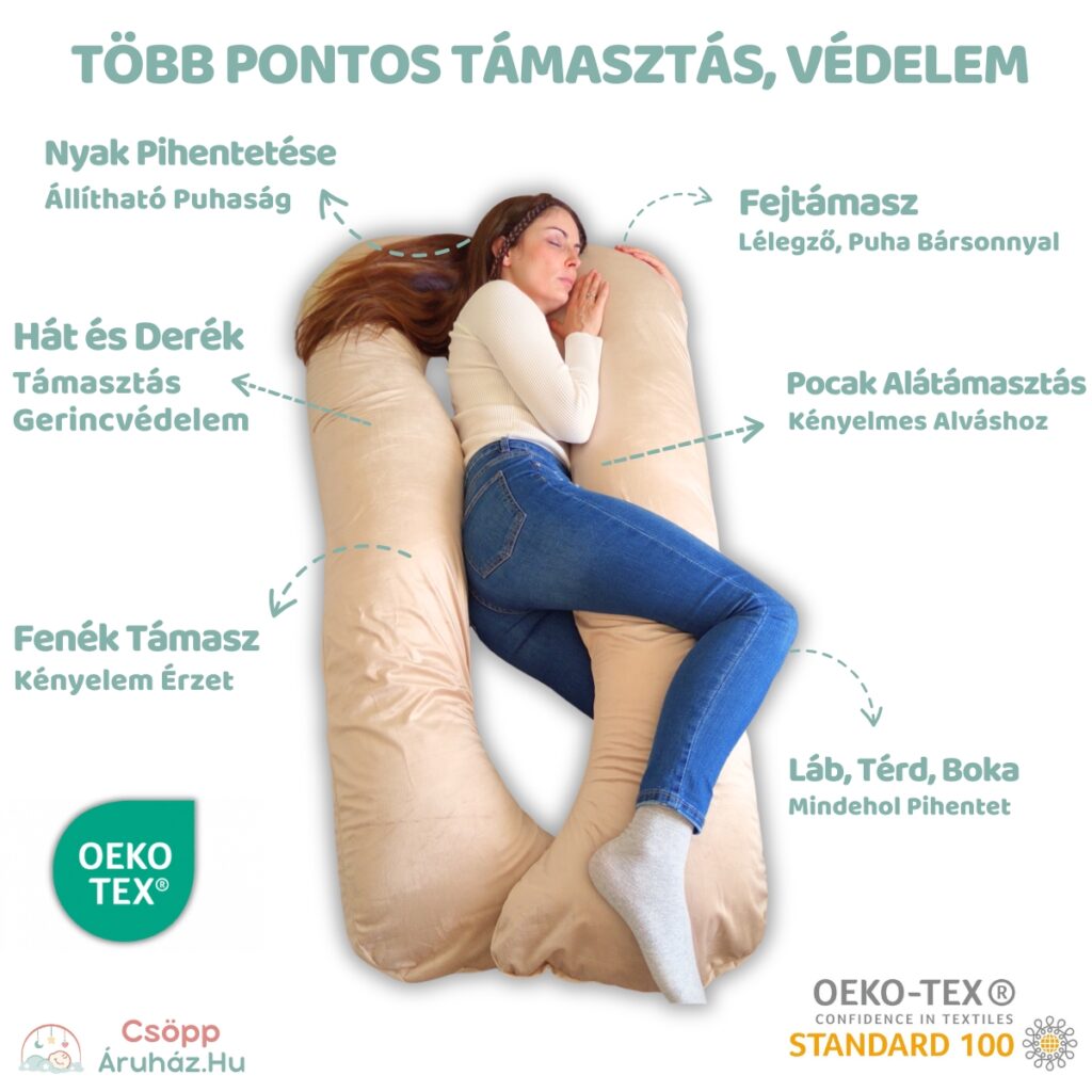Kismama Terhes Párna Alváshoz és Oldalfekvéshez - U Alakú Bézs Színű Bársony 08