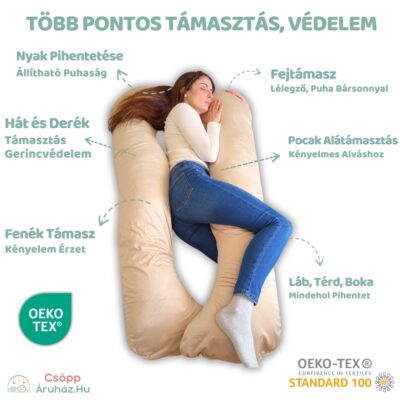 Kismama Terhes Párna Alváshoz és Oldalfekvéshez - U Alakú Bézs Színű Bársony 08