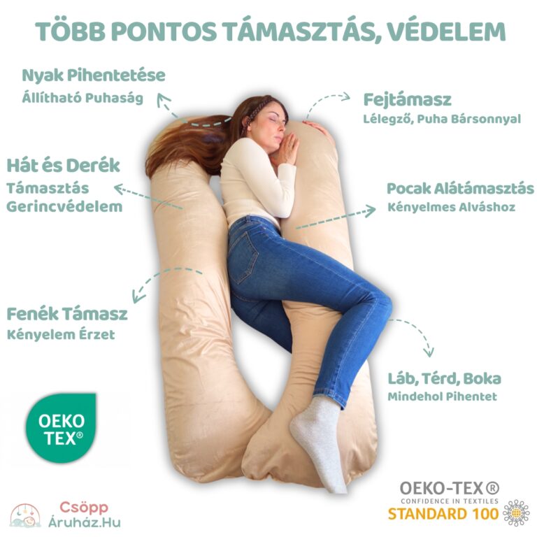 Kismama Terhes Párna Alváshoz és Oldalfekvéshez - U Alakú Bézs Színű Bársony 08