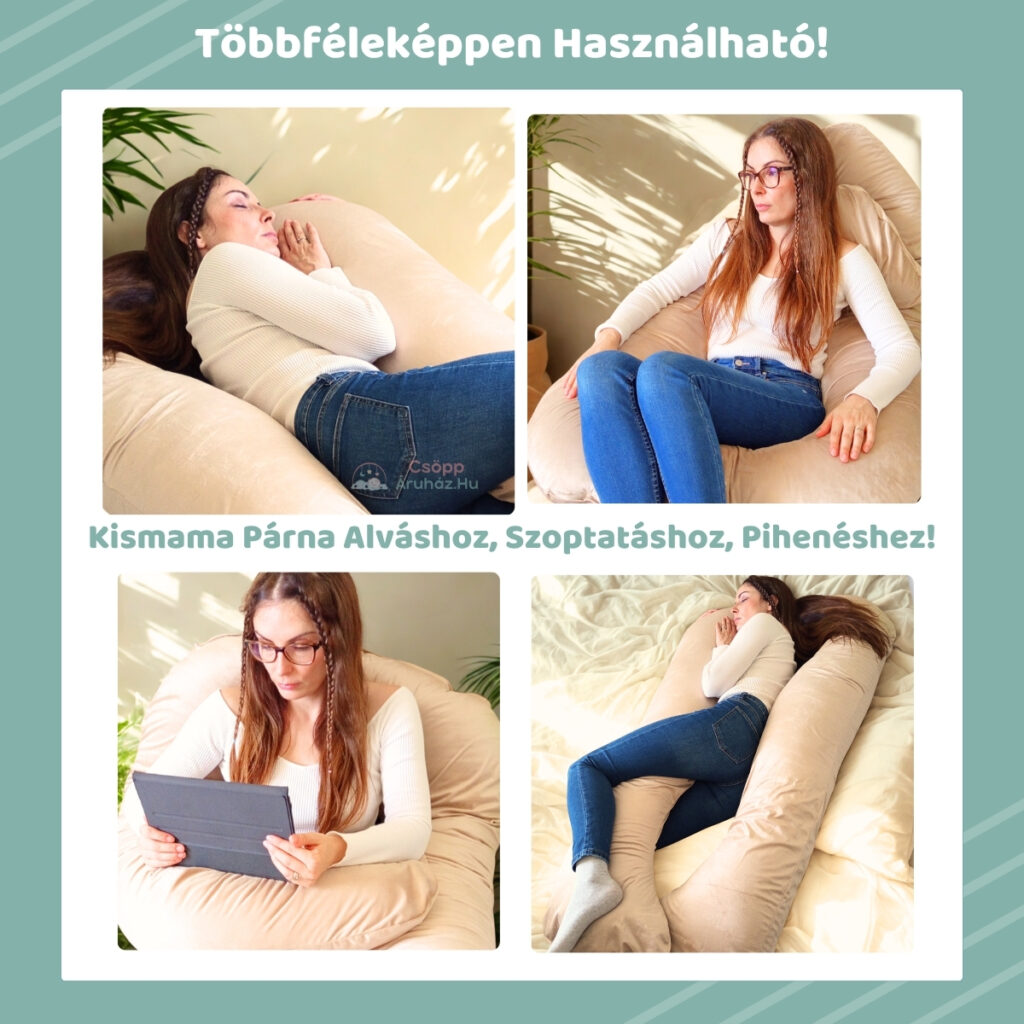 Kismama Terhes Párna Alváshoz és Oldalfekvéshez - U Alakú Bézs Színű Bársony 12