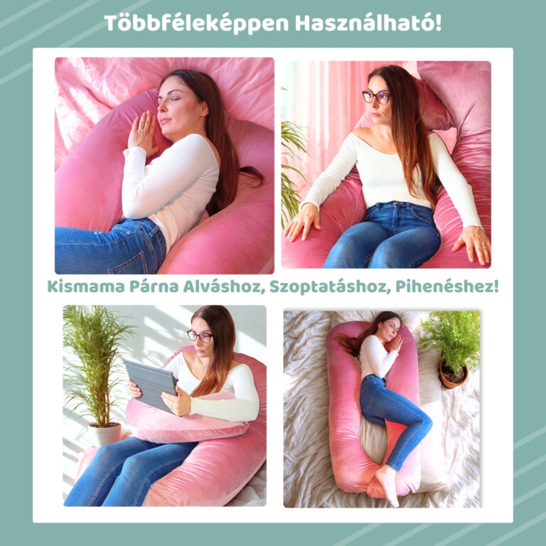 Kismama Terhes Párna Alváshoz és Oldalfekvéshez - U Alakú Mályva-Rózsaszín Bársony 12