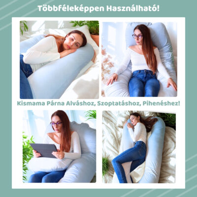 Kismama Terhes Párna Alváshoz és Oldalfekvéshez - U Alakú Világoskék Színű Bársony 12