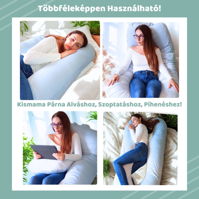 Kismama Terhes Párna Alváshoz és Oldalfekvéshez - U Alakú Világoskék Színű Bársony 12