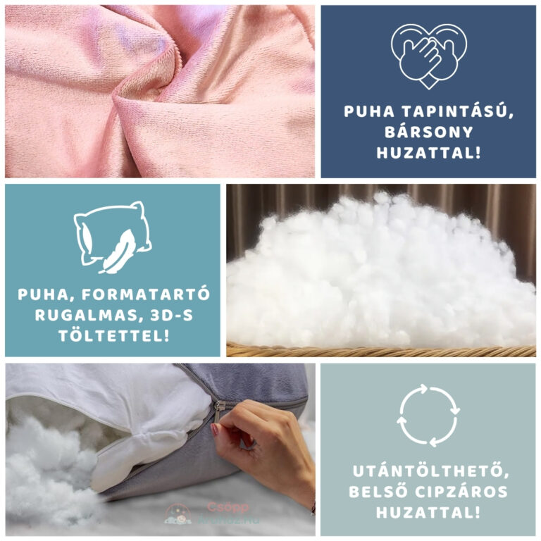 Kismama Terhes Párna Alváshoz és Oldalfekvéshez - U Alakú Világoskék Színű Bársony - Mosási és Töltőanyag Minta