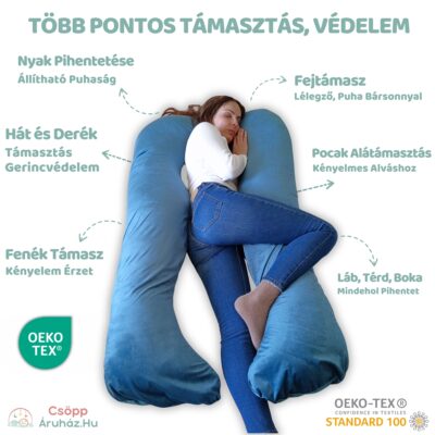 Kismama Terhes Párna Alváshoz és Oldalfekvéshez - U alakú türkizkék színű bársony 08