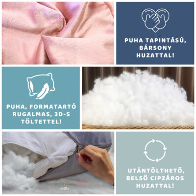 Óriási Kismama Párna Mályva-Rózsaszín Bársonnyal - Alváshoz - Anyag Minták, töltőanyag Minta