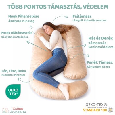 Óriási Kismama Párna Oldalt Fekvéshez, Derék Támasztáshoz, Alváshoz Bézs Bársonnyal - 17