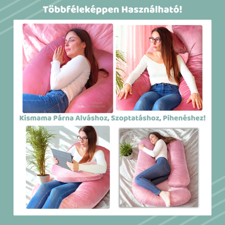 Óriási Kismama Párna Oldalt Fekvéshez, Derék Támasztáshoz, Alváshoz Mályva-Rózsaszín Bársonnyal - 09