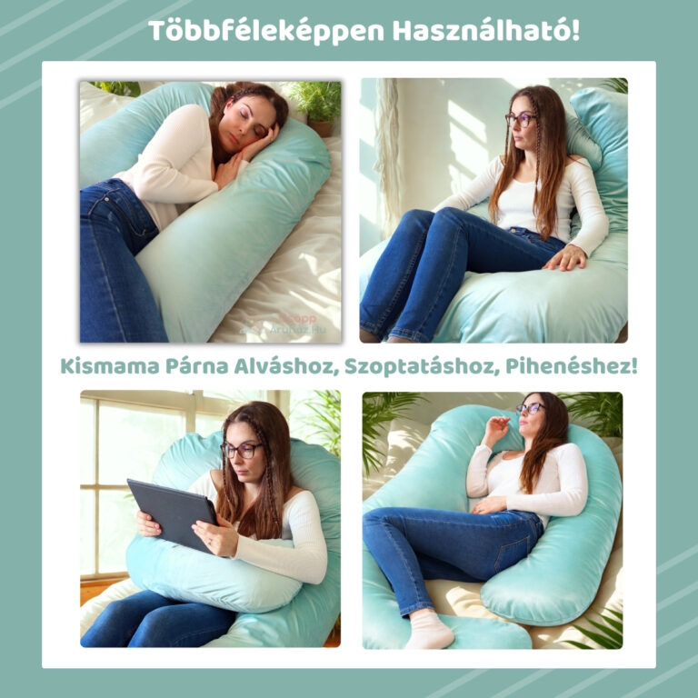 Óriási Kismama Párna Oldalt Fekvéshez, Derék Támasztáshoz, Alváshoz Menta Bársonnyal - 11