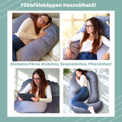 Óriási Kismama Párna Oldalt Fekvéshez, Derék Támasztáshoz, Alváshoz Szürke Bársonnyal - 13