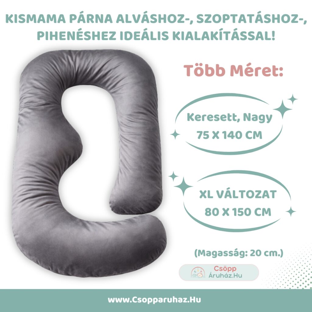 Óriási Kismama Párna Szürke Bársonnyal - Alváshoz - Választható Méretek-M-L-XL