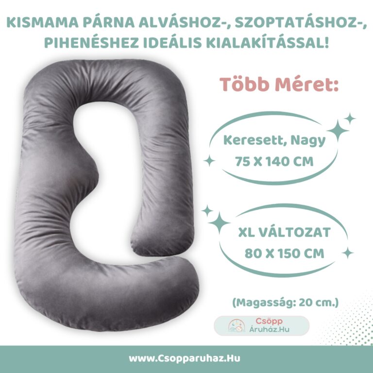 Óriási Kismama Párna Szürke Bársonnyal - Alváshoz - Választható Méretek-M-L-XL